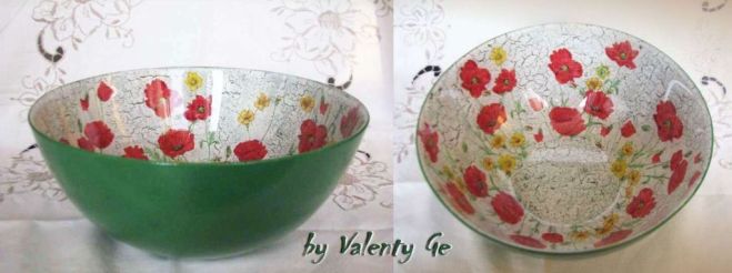 decoupage glass bowl-poppies